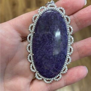 Purple Amethyst pendant necklace 2.5”, 925 Italy sterling silver